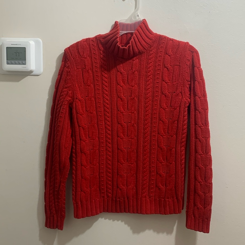 CHAPS by Ralph Lauren Cable knit Red Turtleneck full neck Sweater Women Size S